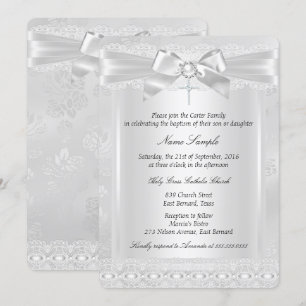 Invitación Niño o Niña Encaje Blanco Cruz Bautizo