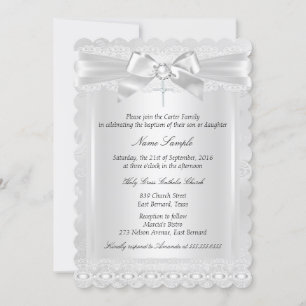 Invitación Niño o Niña Encaje Blanco Cruz Bautizo Foto