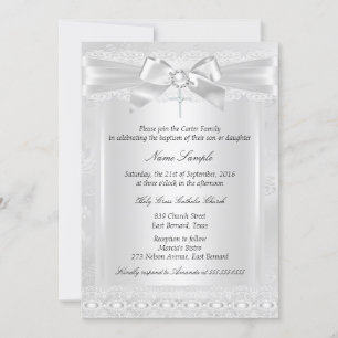Invitación Niño o Niña Foto de Bautizo Cruz de Encaje Blanco