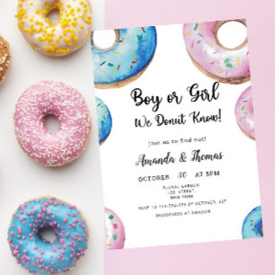 Invitación ¡Niño o Niña! ¡NO SABEMOS DONUT! Revelación de gén
