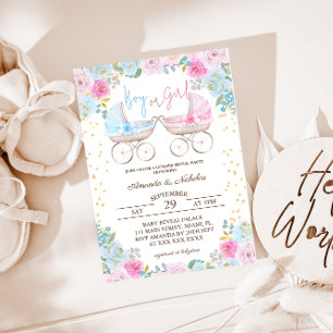 Invitación Niño o Niña Rosa Azul Floral Revelación de Género