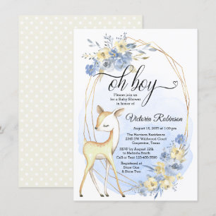 Invitación Niño Oh Niño Ciervo Bebé Azul Beige Baby Shower