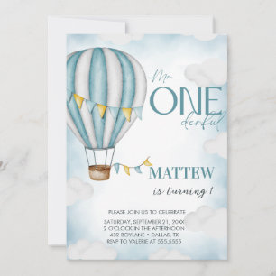 Invitación Niño ONEderful Globo Aerostático Primer Cumpleaños