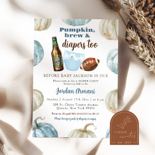 Invitación Niño Pastel Azul Calabaza Cerveza y Pañales