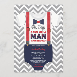 Invitación Niño pequeño Baby Shower, azul marino y rojo