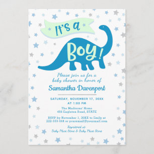 Invitación Niño pequeño duerme tema azul dinosaurio es niño