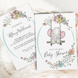 Invitación Niño pequeño elefante niño floral Baby Shower
