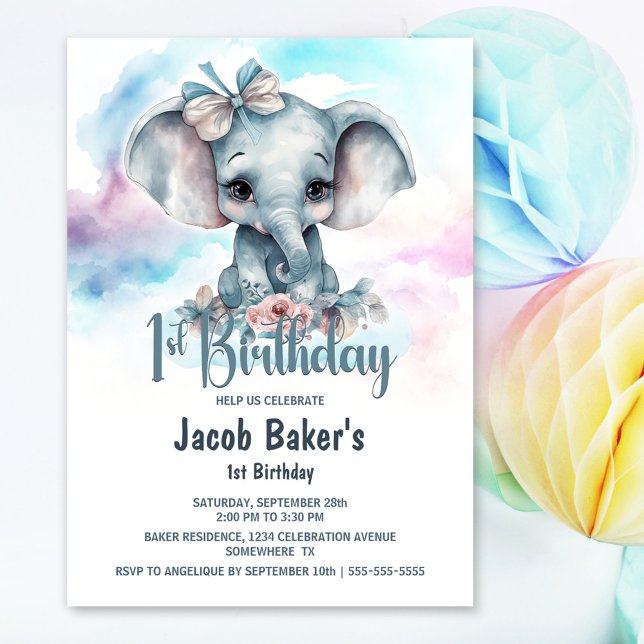 Invitación Niño pequeño elefante niño primer Fiesta de cumple (Subido por el creador)