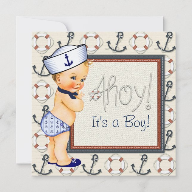Invitación Niño pequeño marinero Nautical Baby Shower Blonde (Anverso)
