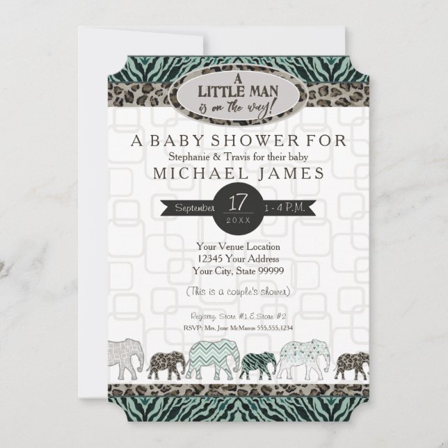 Invitación Niño pequeño Safari Elefantes Zebra Baby Shower (Anverso)
