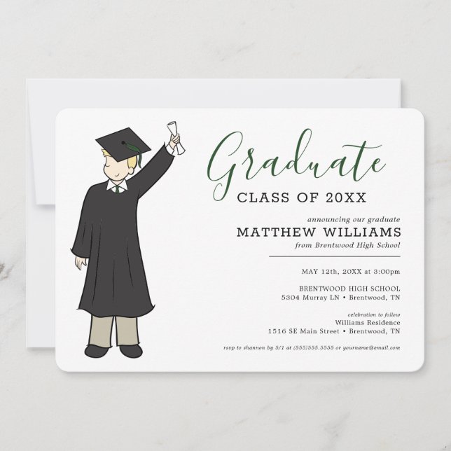 Invitación Niño Personalizado Avatar| Graduación en la escuel (Anverso)