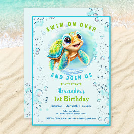 Invitación Niño Personalizado de niño de la tortuga del mar d