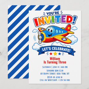 Invitación Niño Piloto de Avión Fiesta de Cumpleaños de Avi
