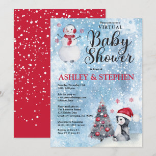 Invitación Niño Pingüino Snowman en Baby Shower