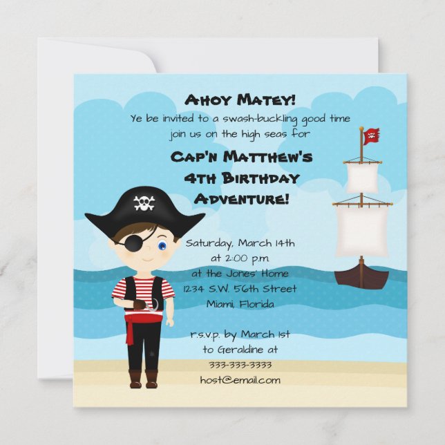 Invitación Niño Pirata (Anverso)