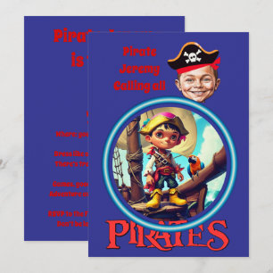 Invitación Niño pirata personalizado en arte de barco