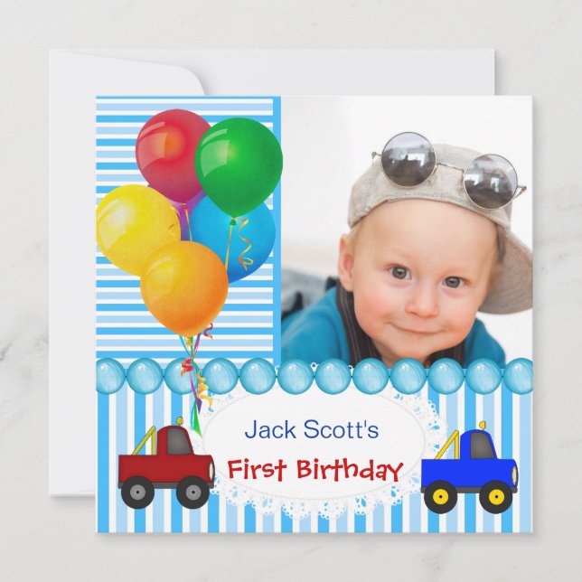 Invitación Niño Primer cumpleaños colorido (Anverso)