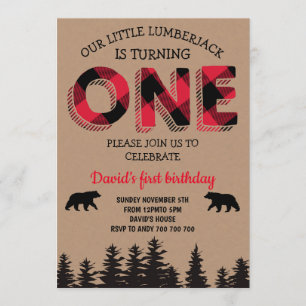 Invitación Niño Primer cumpleaños Fiesta rojo Flannel