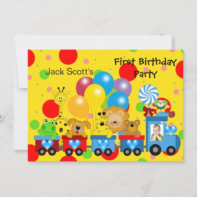 Invitación Niño Primer cumpleaños primer foto zoológico de tr (Anverso)