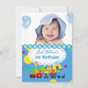 Invitación Niño Primer cumpleaños primer tren azul