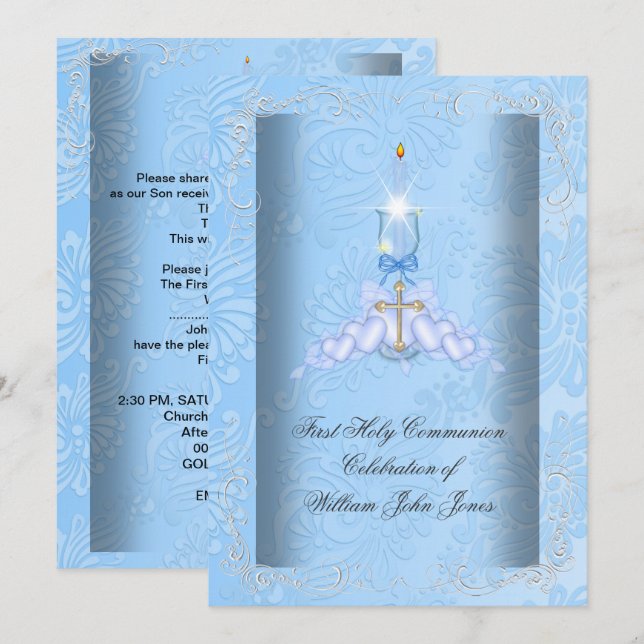 Invitación Niño Primera Comunión Azul Niños (Anverso / Reverso)