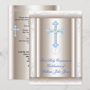 Invitación Niño Primero Santa Comunión Sepia Azul