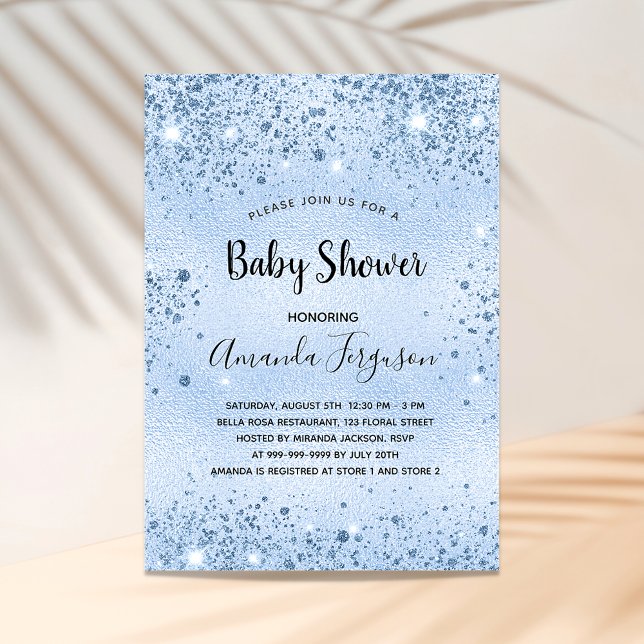 Invitación Niño purpurina azul de Baby Shower glamuroso (Subido por el creador)