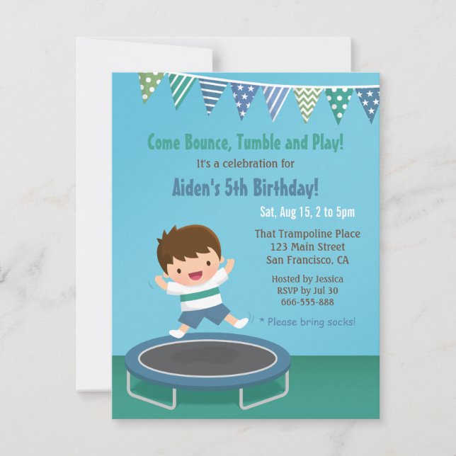 Invitación Niño rebotando en la fiesta de cumpleaños de niños (Anverso)