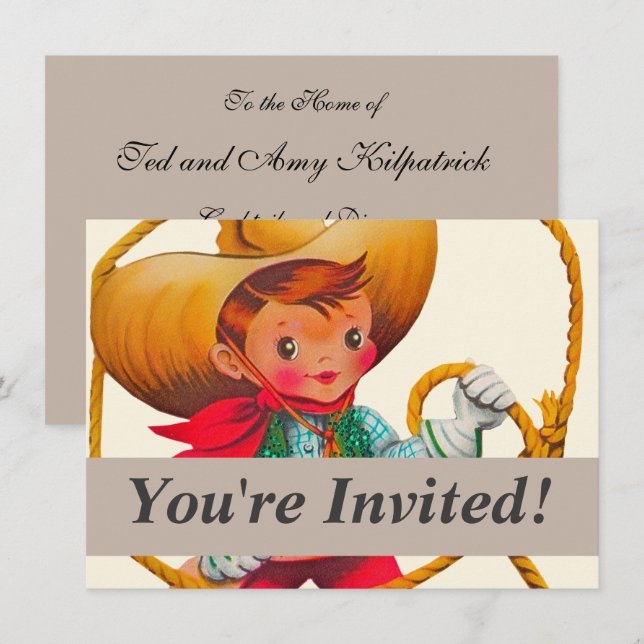 Invitación Niño retro niño vago occidental (Anverso / Reverso)