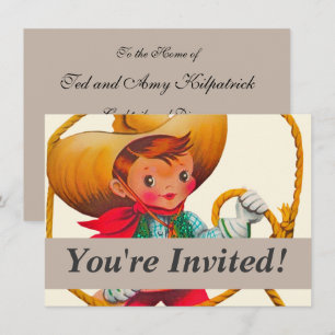 Invitación Niño retro niño vago occidental
