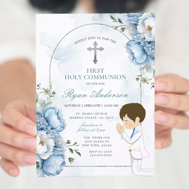 Invitación Niño Rezando Primera Comunión Santa Dusty Floral A (Subido por el creador)