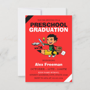 Invitación Niño Rojo Divertido Graduación de Preescolar