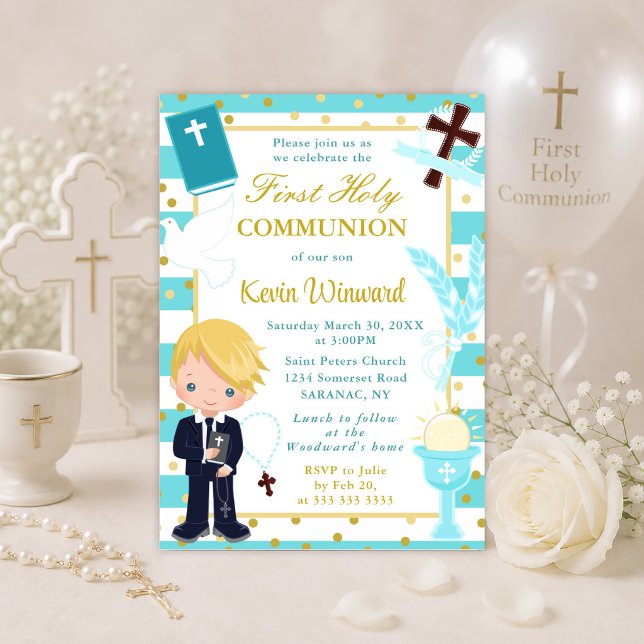 Invitación Niño Rubio de Raya Azul Primera Comunión (Subido por el creador)