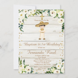 Invitación Niño Rústico Bautismo Oro Primer Cumpleaños Mexica