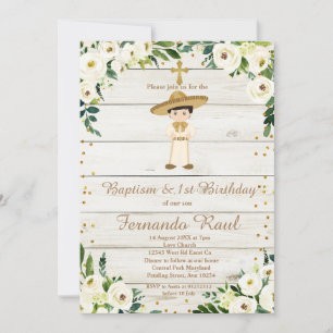 Invitación Niño Rústico Bautismo Oro Primer Cumpleaños Mexica