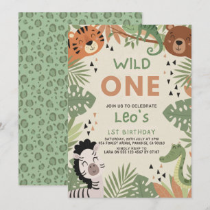 Invitación Niño Rústico Safari Verdor Salvaje Uno Cumpleaños 