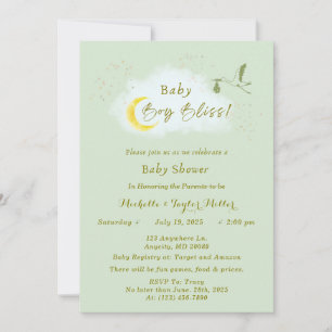 Invitación Niño Sage Green Starlit Bliss Stork