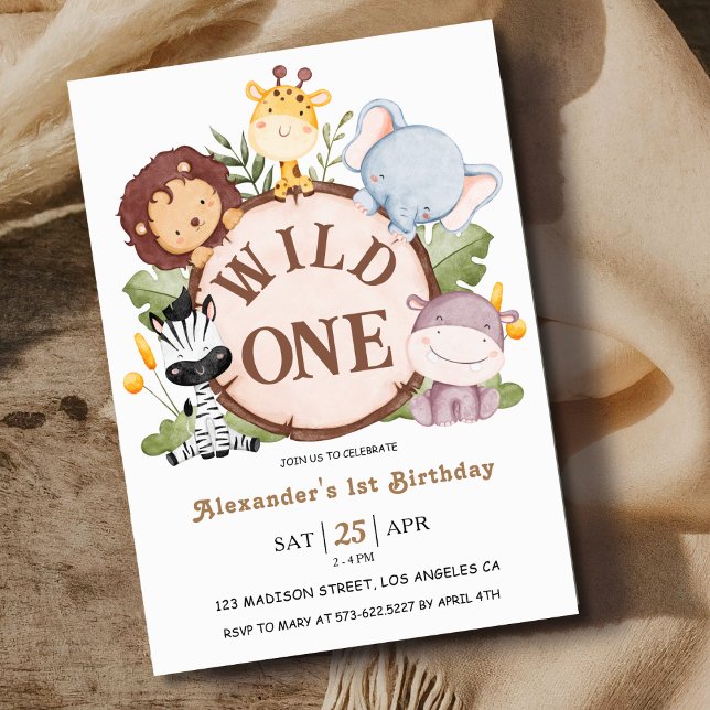 Invitación Niño salvaje UNO 1er cumpleaños animales salvajes  (Subido por el creador)