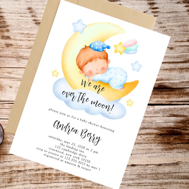 Invitación Niño sobre el Baby Shower de la luna (Subido por el creador)