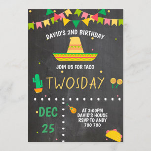 Invitación Niño Taco 20 días Fiesta 2 cumpleaños Fiesta mexic