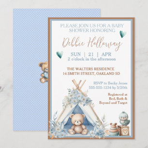 Invitación Niño Teddy Oso en Baby Shower