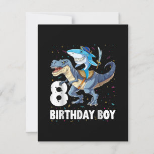 Invitación Niño tiburón dinosaurio pirata de 8 años cumpleaño