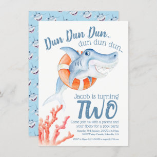 Invitación Niño tiburón nade salvavidas fiesta de segundo cum