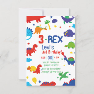 Invitación niño Tres Rex Tercer cumpleaños de dinosaurio