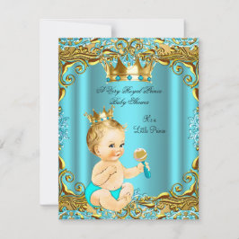 Invitación Niño Verde azulado Aqua Blonde Prince Gold de Baby