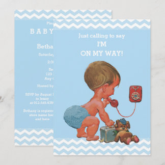Invitación Niño Vintage en Chevrons de Baby Shower por teléfo