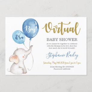 Invitación Niño virtual de Baby Shower con elefante