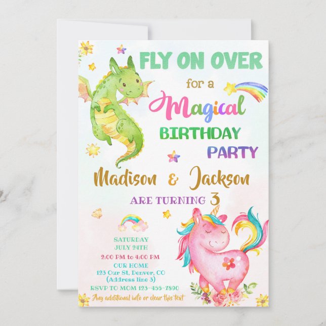 Invitación Niño y chica invitado por el cumpleaños de Dragon  (Anverso)