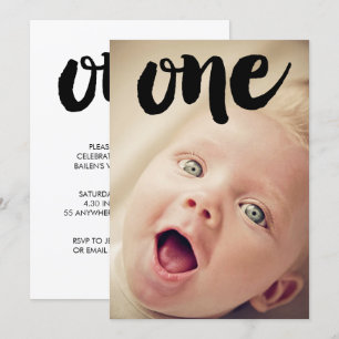 Invitación Niños 1er cumpleaños Número Uno Foto Superposición