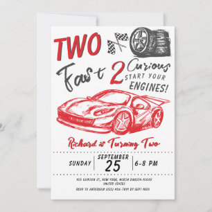 Invitación Niños 2º cumpleaños Race Car Tema fiesta de cumple